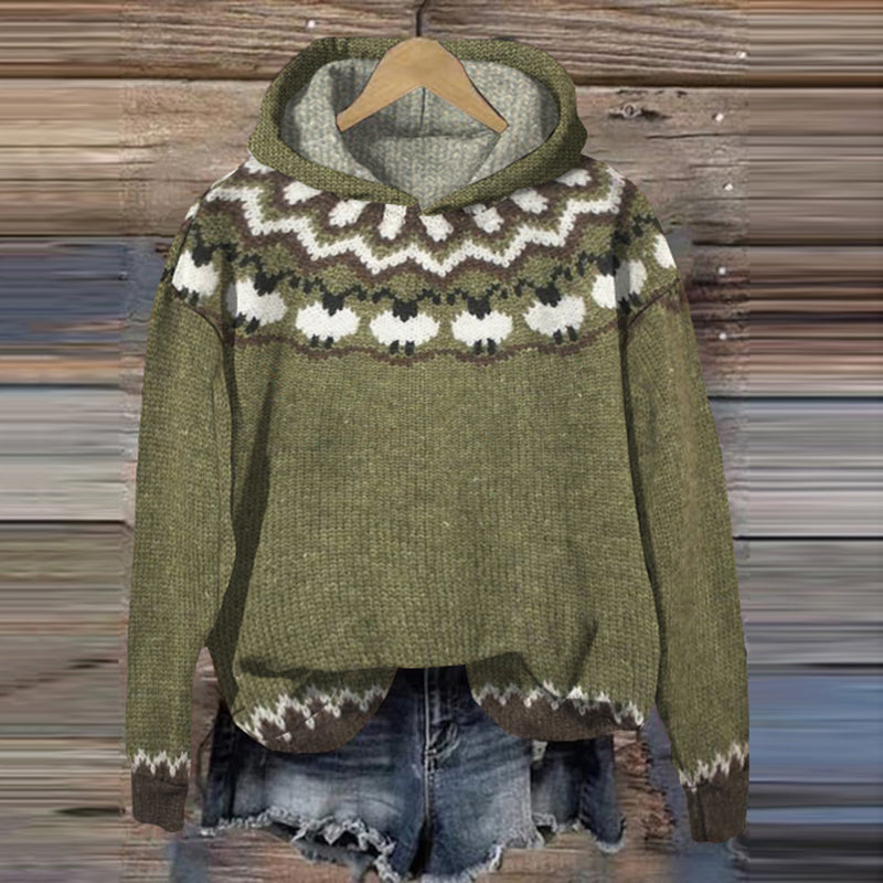 Vintage Hooded Lambs Jacquard Sweater elevenforest