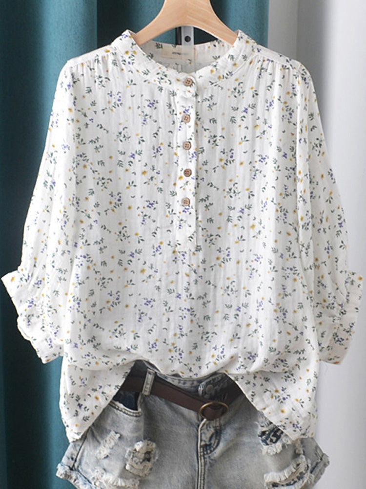 Comstylish Women's Casual Loose Floral Printed Cotton Shirt