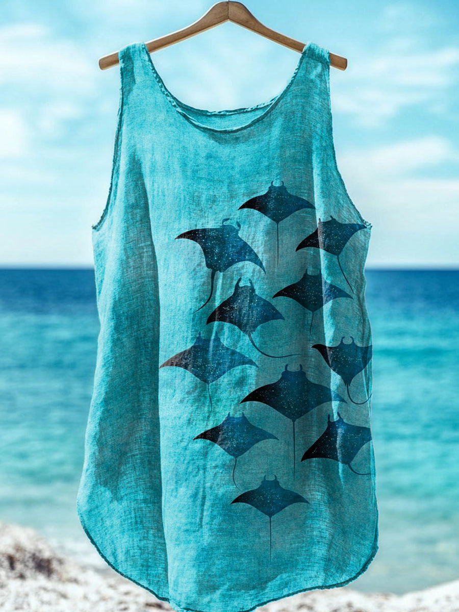 Manta Rays Art Print Linen Blend Tank Top artswardrobe