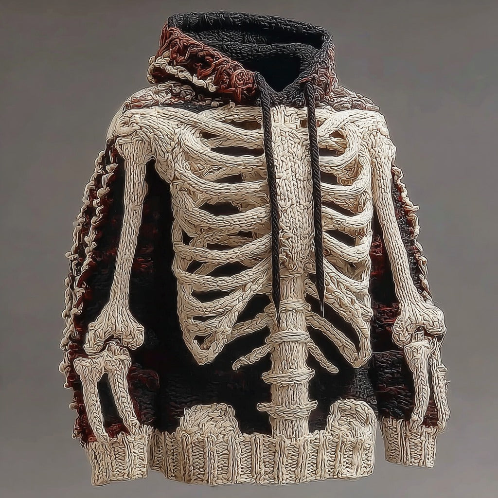 Halloween Skull Art Knitted Hooded Sweater artswardrobe