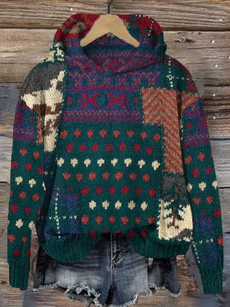 Vintage Knit Patchwork Cozy Hooded Sweater elevenforest