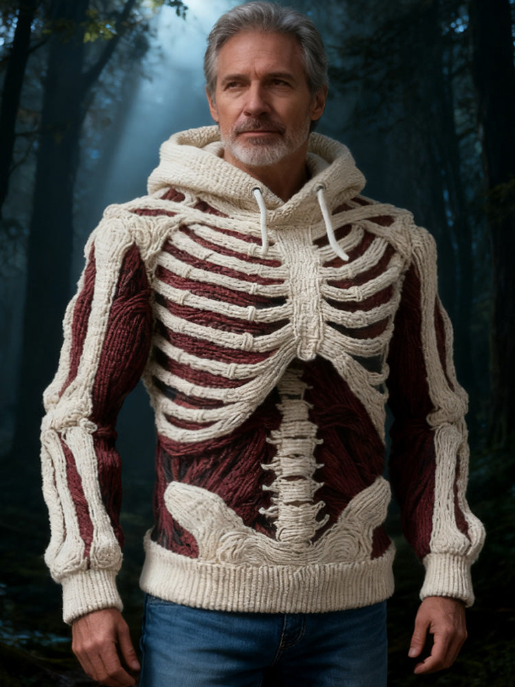 Men's Halloween Skeleton Embroidered Hooded Sweater artswardrobe