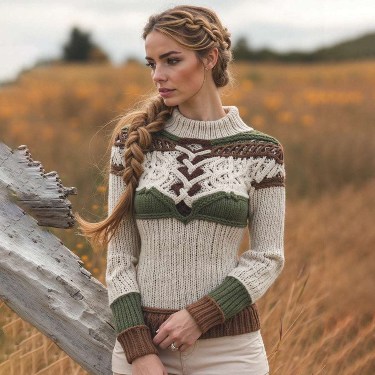 Irish Contrast Celtic Jacquard Turtleneck Knit Sweater artswardrobe