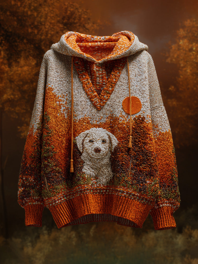 Comstylish Women's Vintage Halloween Dog Embroidered Print Hoodie