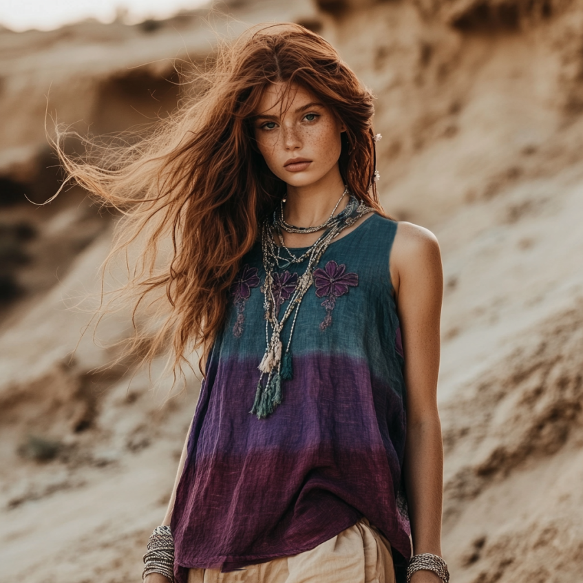 Boho Lavender Art Linen Sleeveless Tank Top artswardrobe