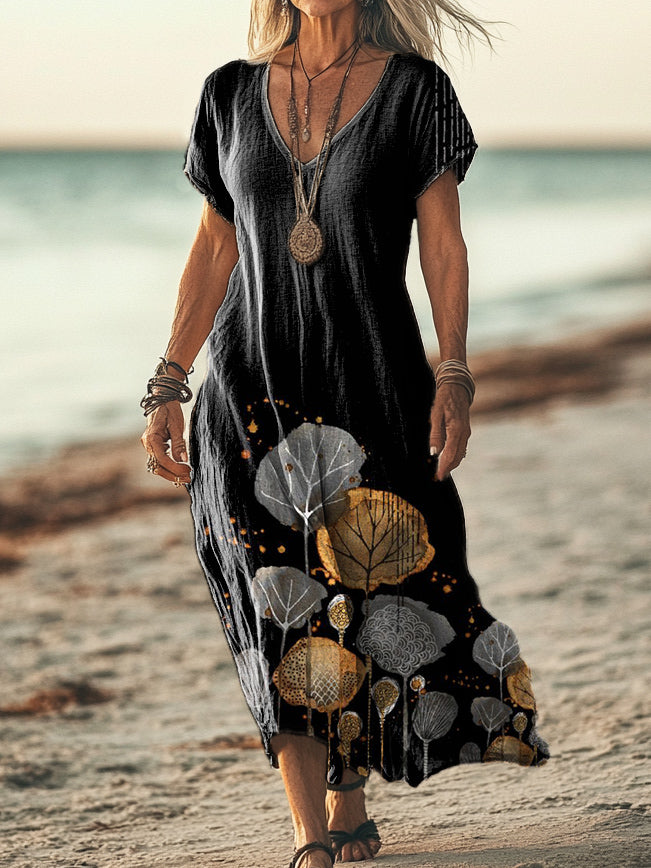 Women's Tree Botanical Pattern Art Print Pocket Cotton Dress