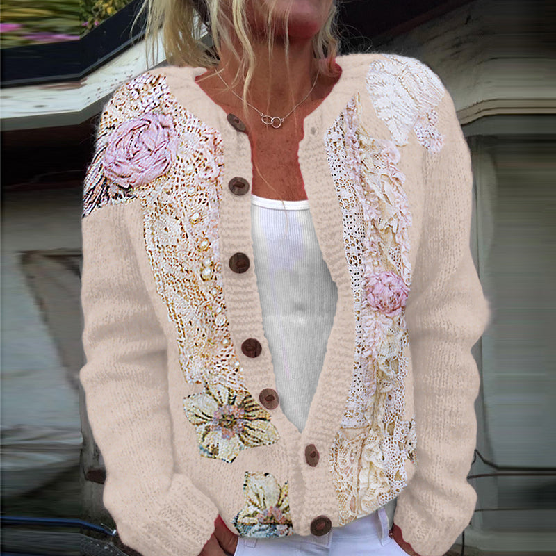 Vintage Lace And Floral Art Cozy Sweater Cardigan artswardrobe