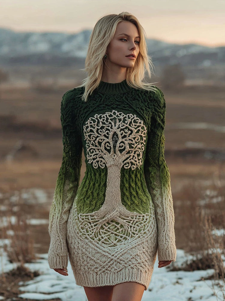 Vintage Tree Of Life Viking Celtic Gradient Sweater Dress artswardrobe
