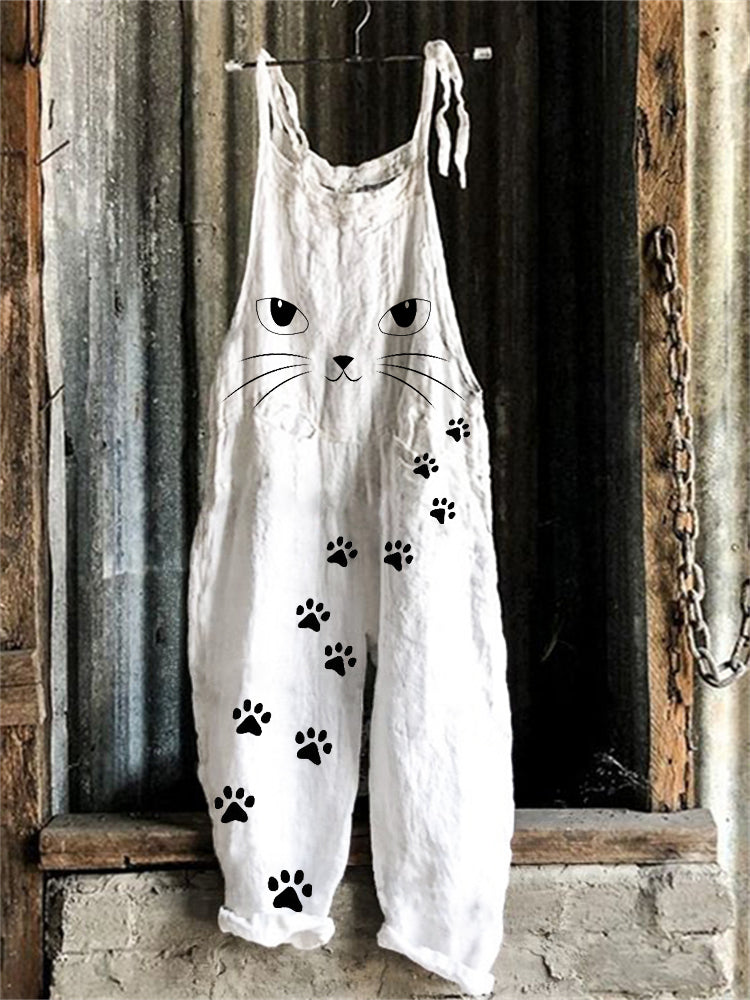 Cat Face Paw Prints Loose Fit Jumpsuit elevenforest