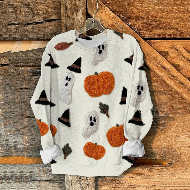 Women'S Halloween Pumpkin Ghost Print Sweatshirt artswardrobe