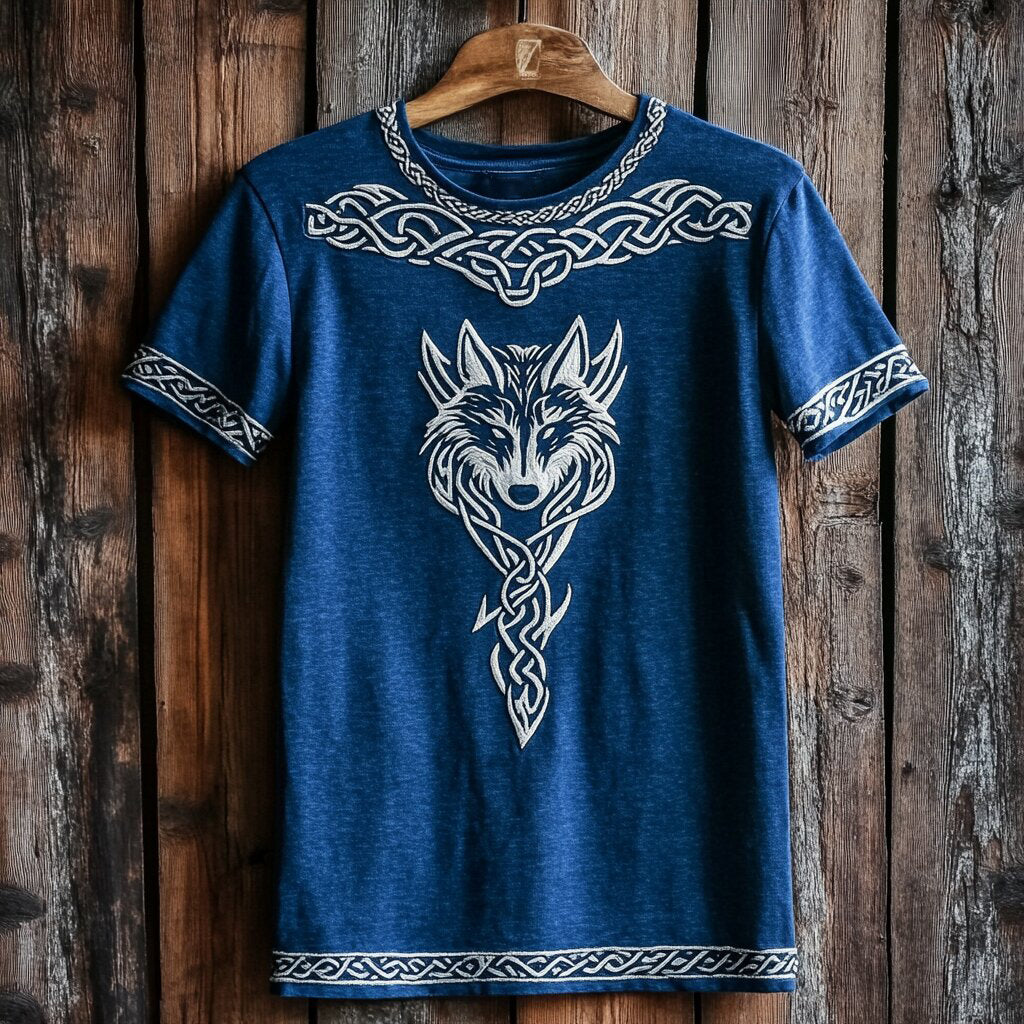 Men's Vintage Viking Wolf Celtic Cotton And Linen T-shirt artswardrobe