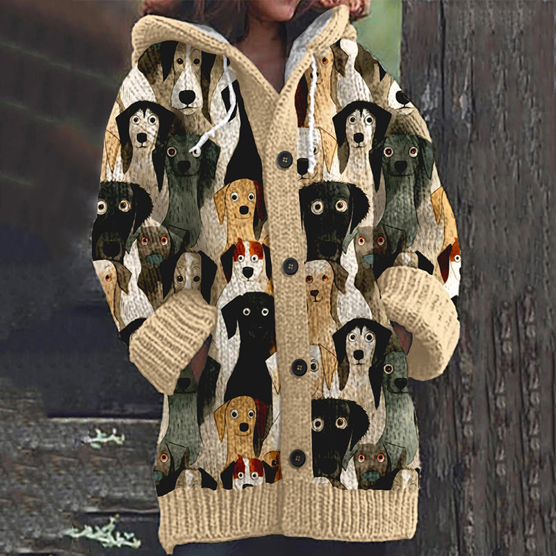 Comstylish Funny Dog Pattern Cozy Hooded Knit Sweater