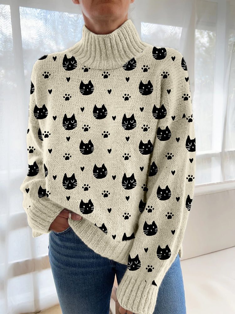 Cute Cats Pattern Cozy Knit Sweater elevenforest