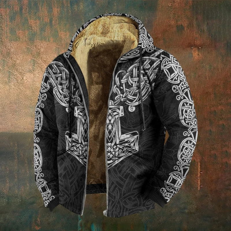 Men's Vintage Viking Celtic Knot Print Casual Zip Up Jacket elevenforest