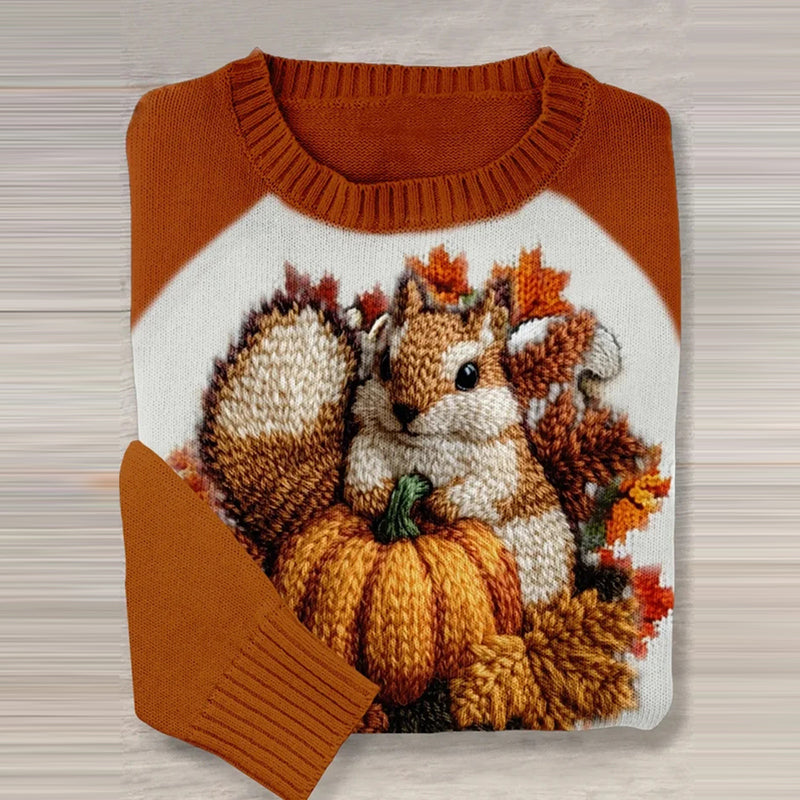 Vintage Squirrels And Maple Leaves Art Pattern Knit Sweater artswardrobe