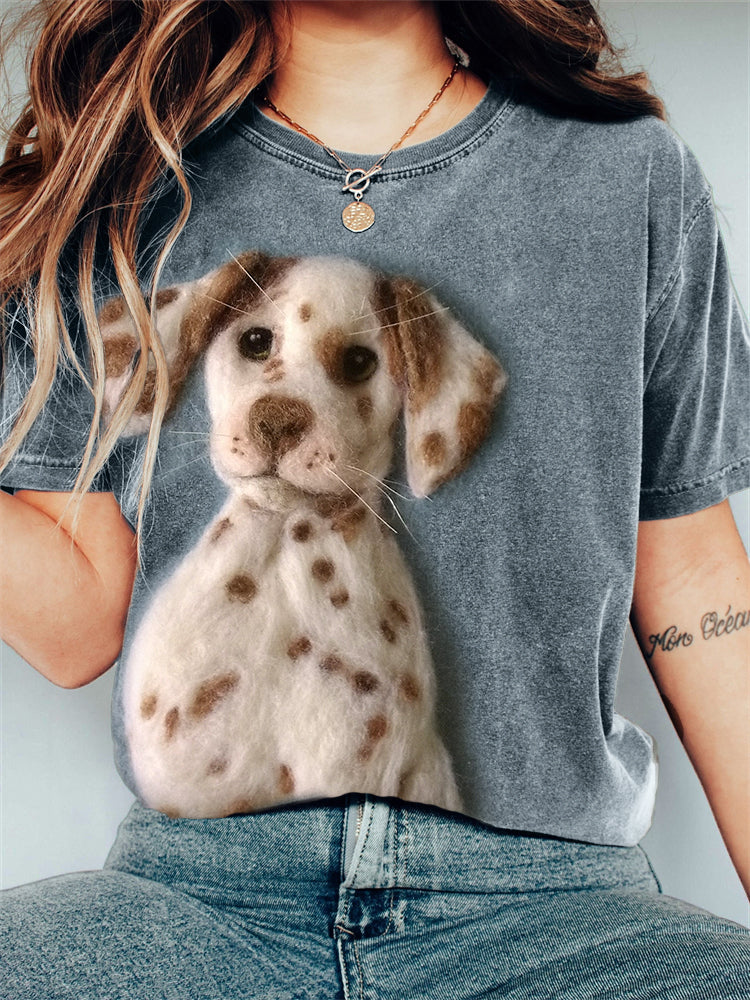 Comstylish Lovely Dalmatian Dog Felt Art Vintage T Shirt