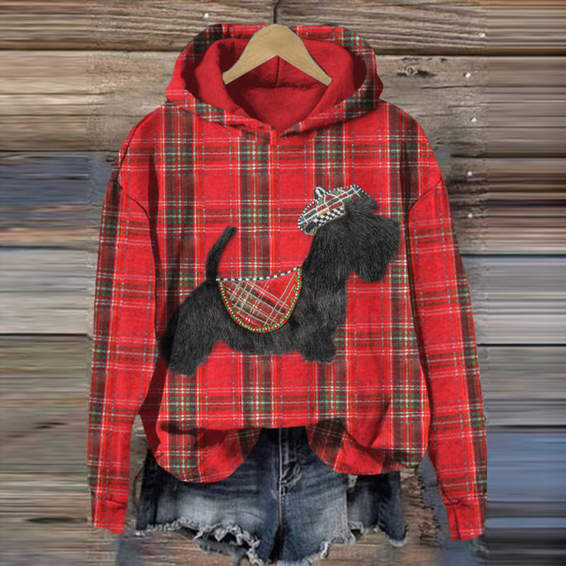 Comstylish Vintage Scottie Dog Embroidery Art Print Casual Hoodie