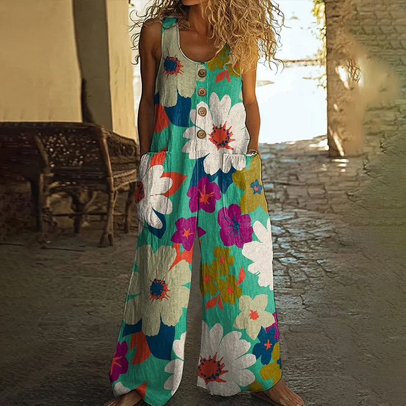 Women's Floral Print Wide Leg Jumpsuit artswardrobe