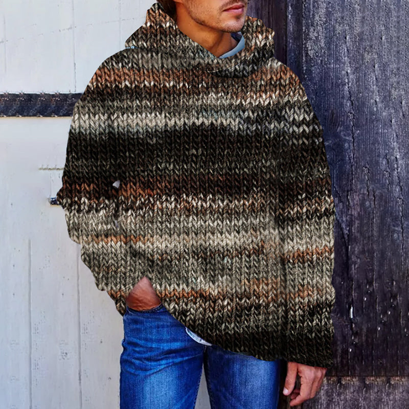 Men's Vintage Colorful Crochet Art Cozy Hooded Sweater elevenforest