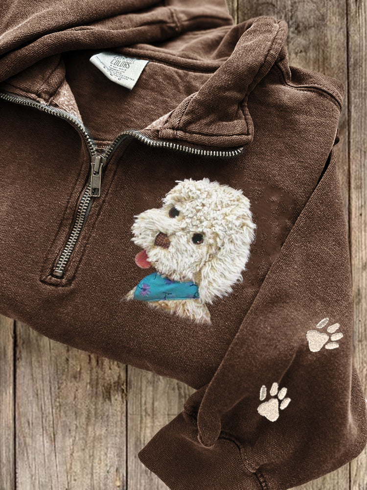 Comstylish Fuzzy Poodle Dog Plush Embroidered Zip Up Sweatshirt