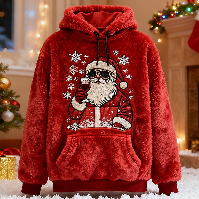 Comstylish Men's Santa Claus Holiday Plush Hoodie