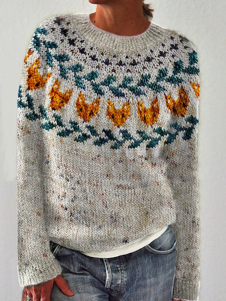 Vintage Fox Inspired Knit Cozy Yoke Sweater artswardrobe