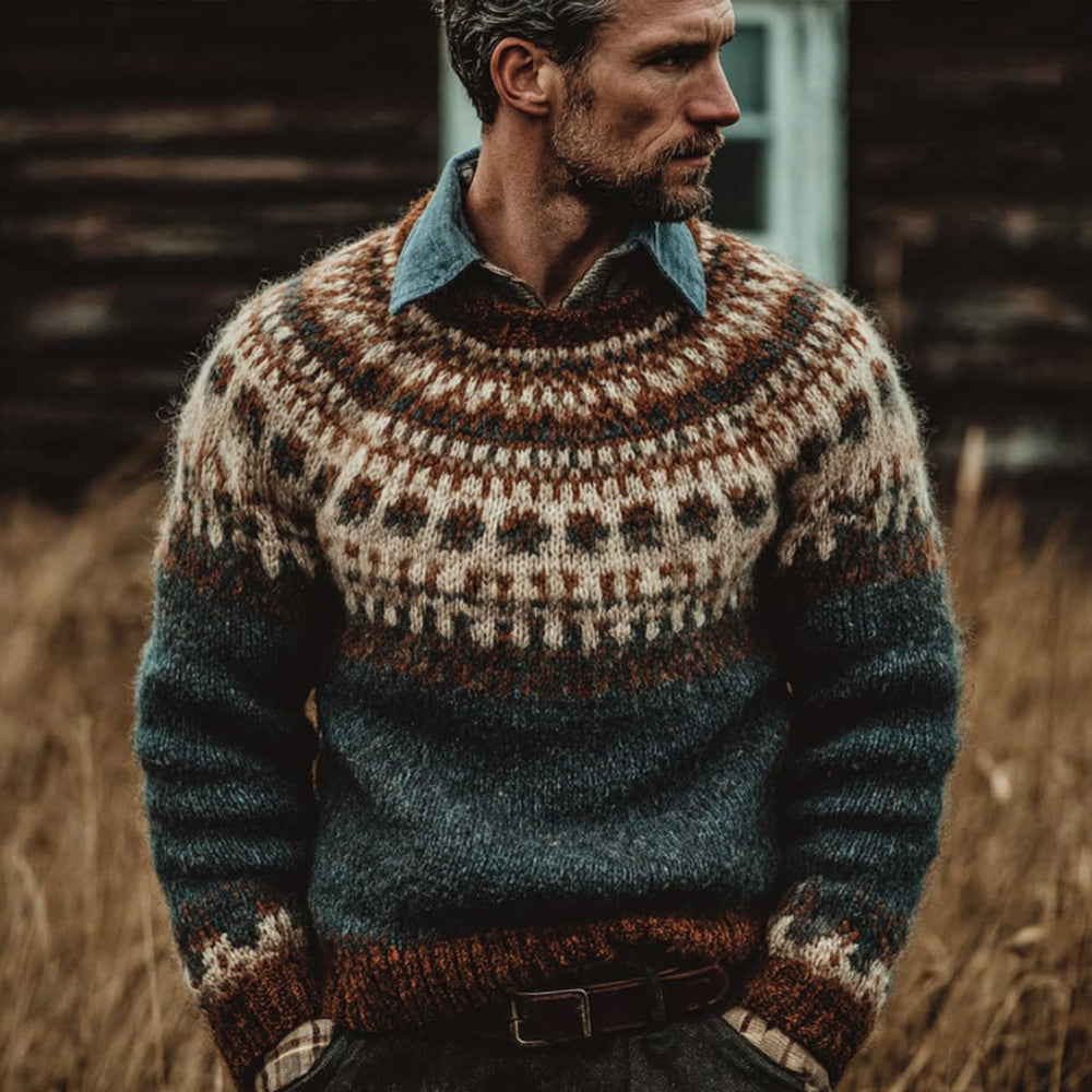 Vintage Fel Island Contrasting Pattern Knitted Warm Sweater artswardrobe