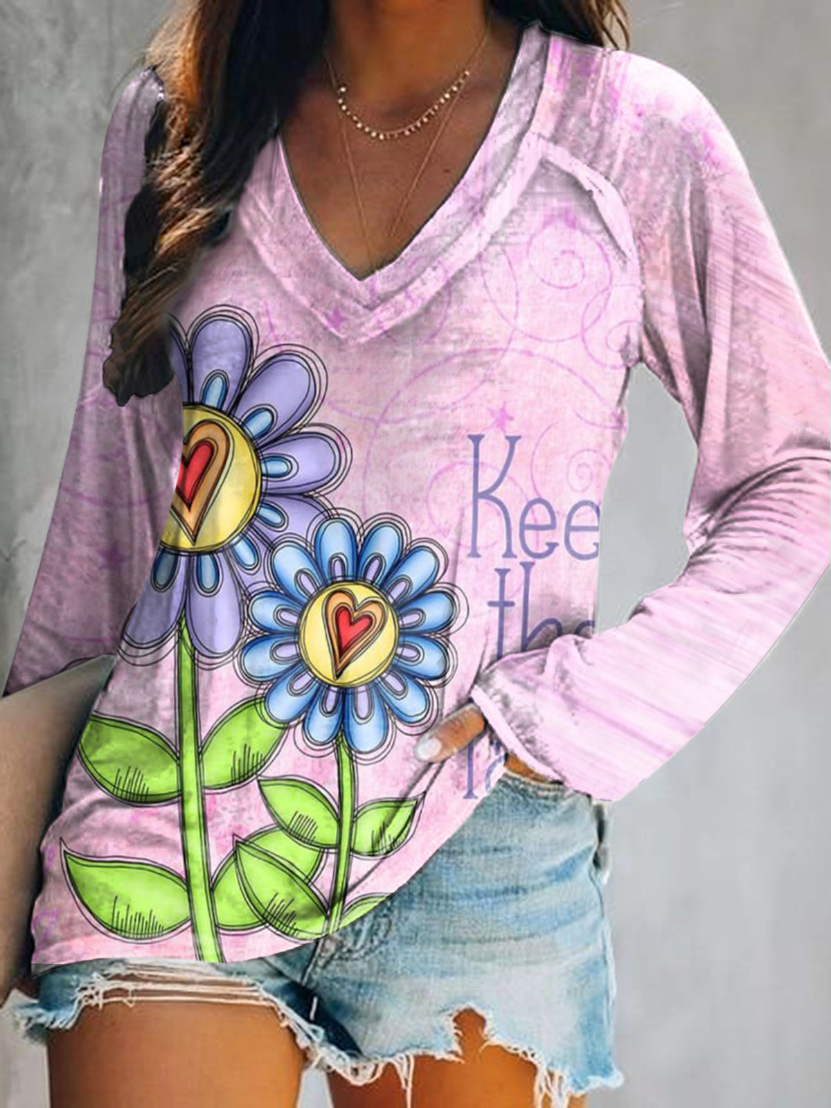 Women's Art Painting Hippie Print V-Neck Long Sleeve