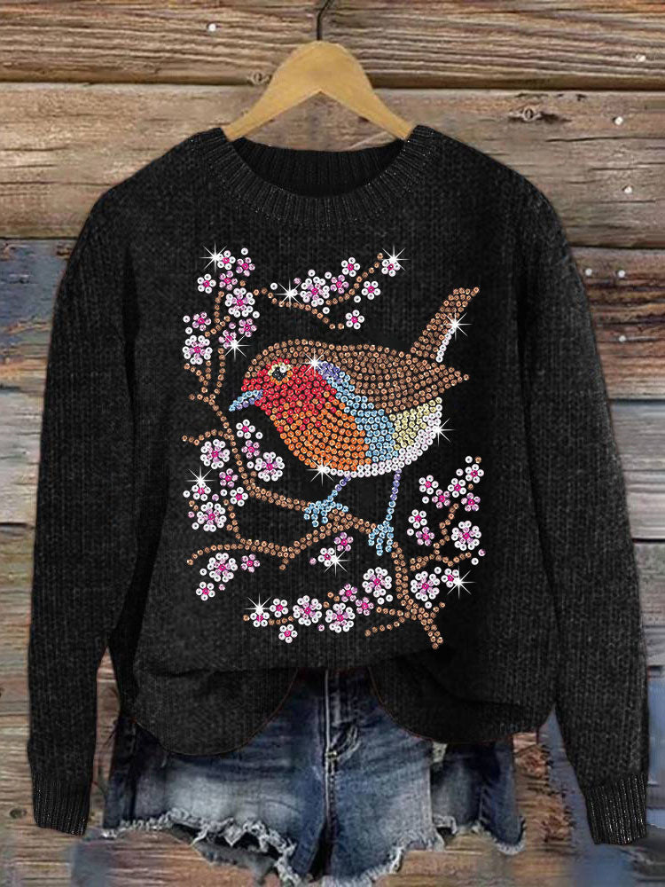 Birds & Flowers Sequin Cozy Knit Sweater artswardrobe