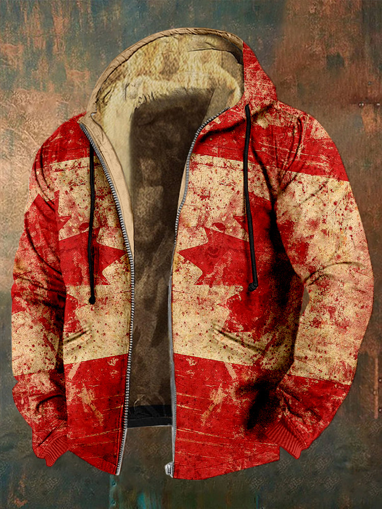 Men's Vintage Canadian Maple Leaf Prints Cozy Full Zip Hoodie elevenforest