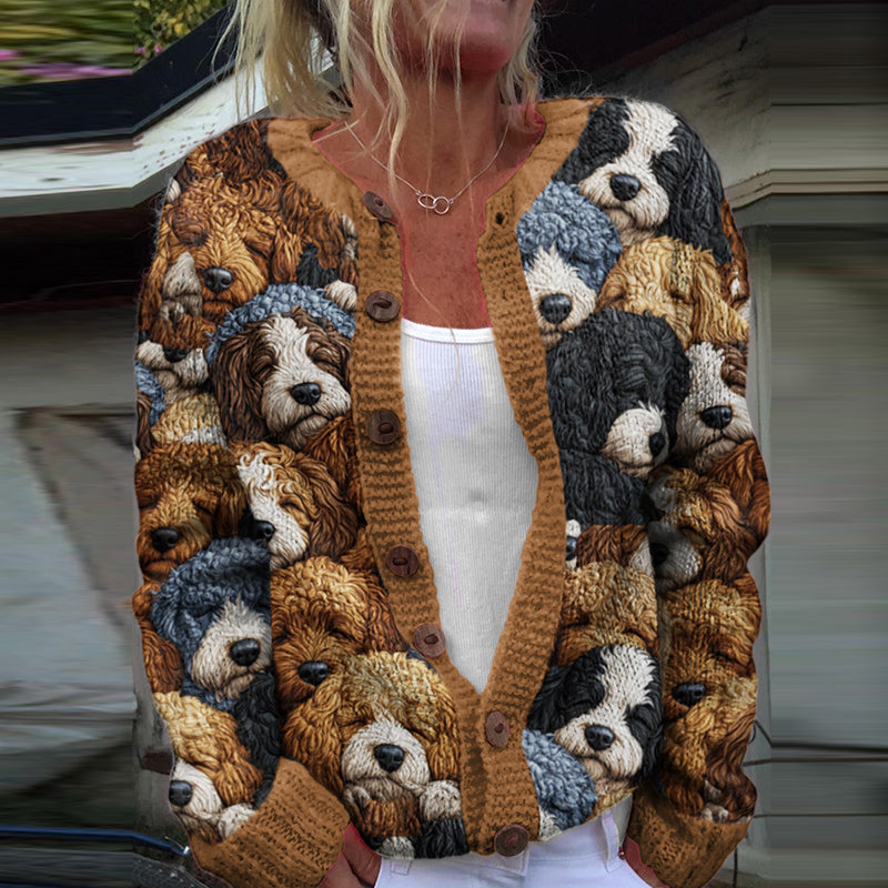Comstylish Cute Dog Print Cozy Knit Cardigan