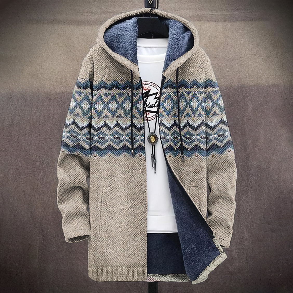 Vintage Geometric Jacquard Long-Sleeved Sweater Cardigan Coat artswardrobe