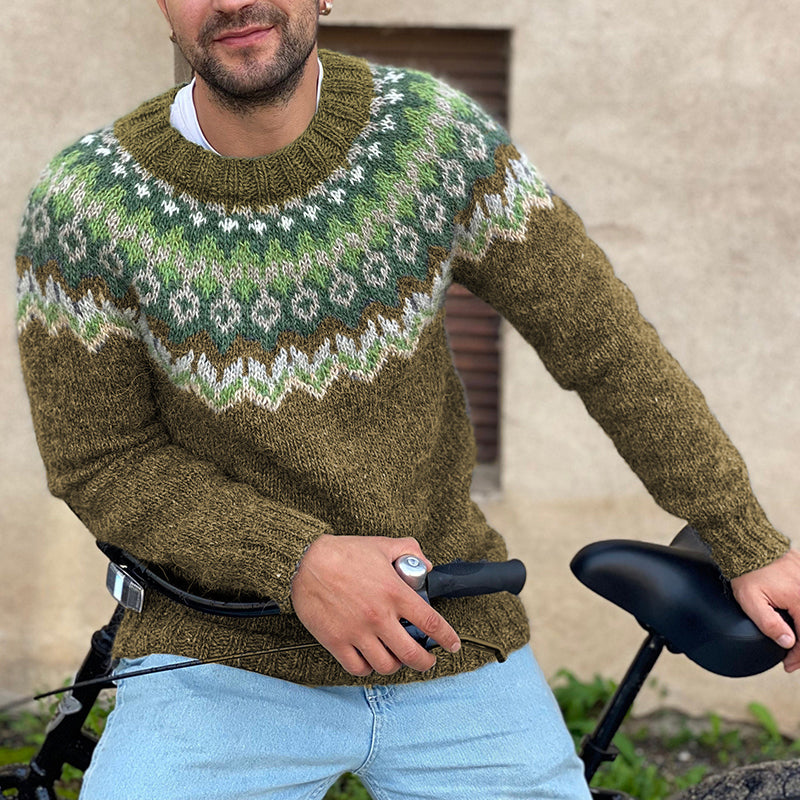 Men'S Vintage Knitted Jacquard Crew Neck Sweater elevenforest