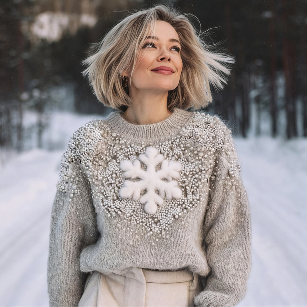 Christmas Pearl & Snowflake Art Women's Crew Neck Sweater artswardrobe