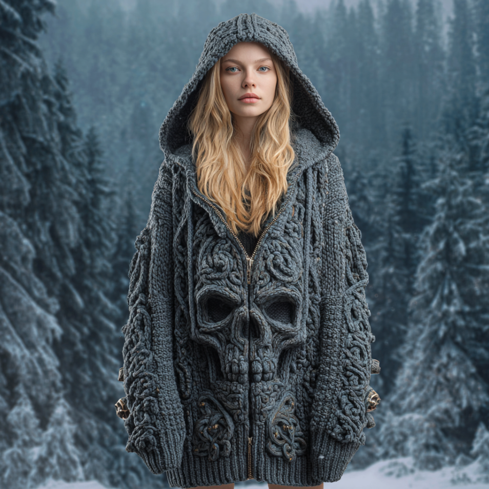 Halloween Theme Viking Style Lady Thick Sweater Coat elevenforest