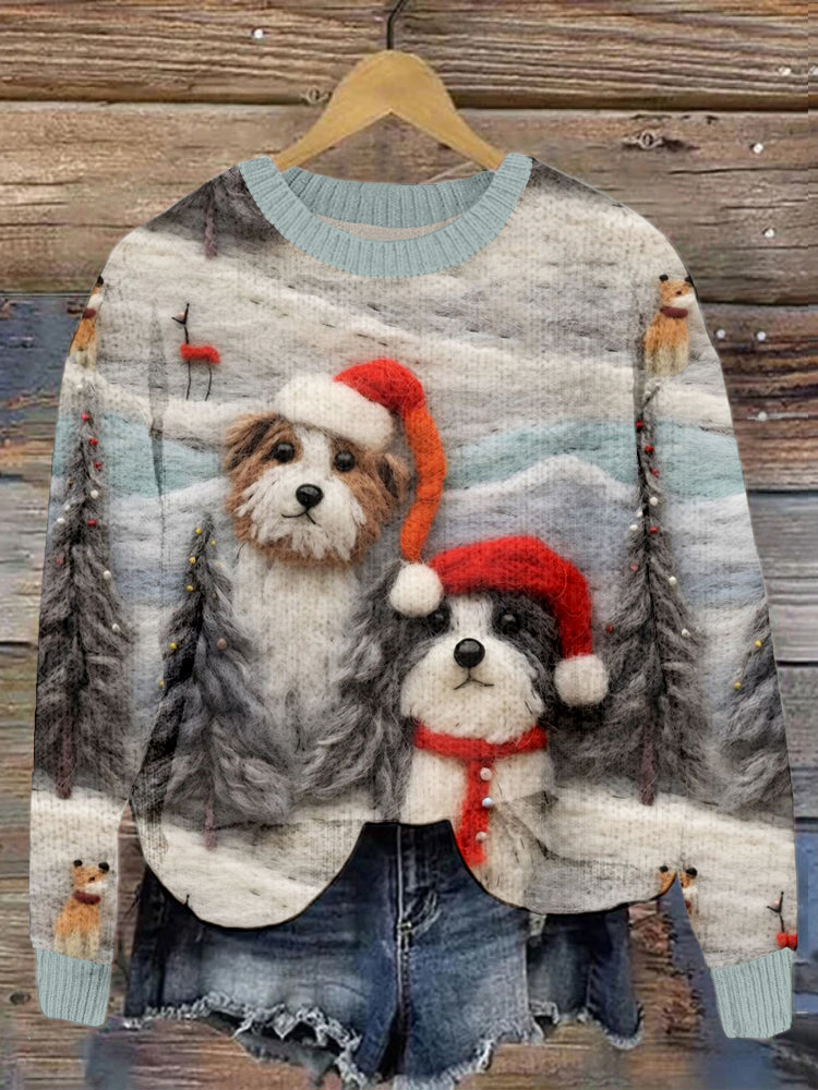 Comstylish Cute Christmas Dog Felt Art Cozy Sweater
