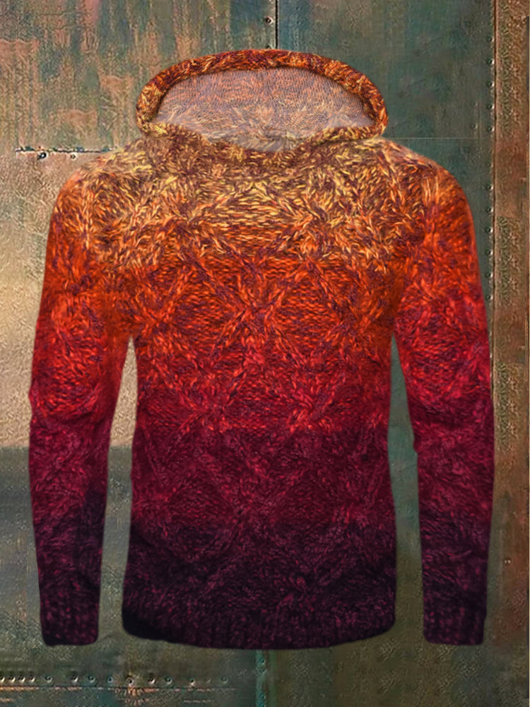 Western Vintage Gradient Knit Men's Hooded Sweater artswardrobe