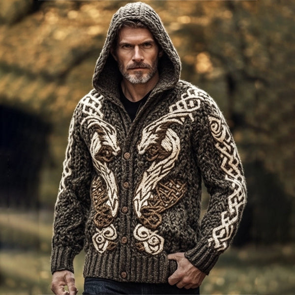Men's Viking Wolf Celtic Chunky Hooded Cardigan elevenforest