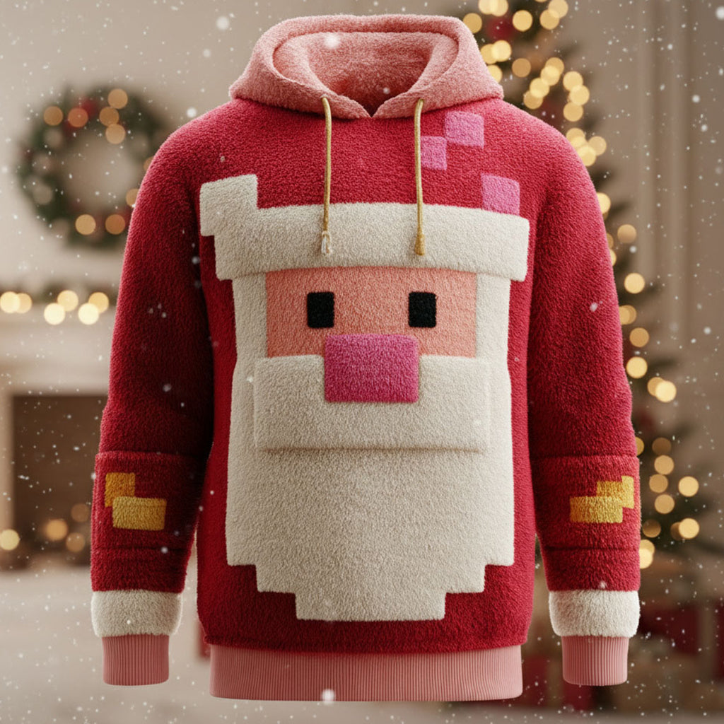 Comstylish Santa Claus Geometric Pattern Casual Plush Hoodie