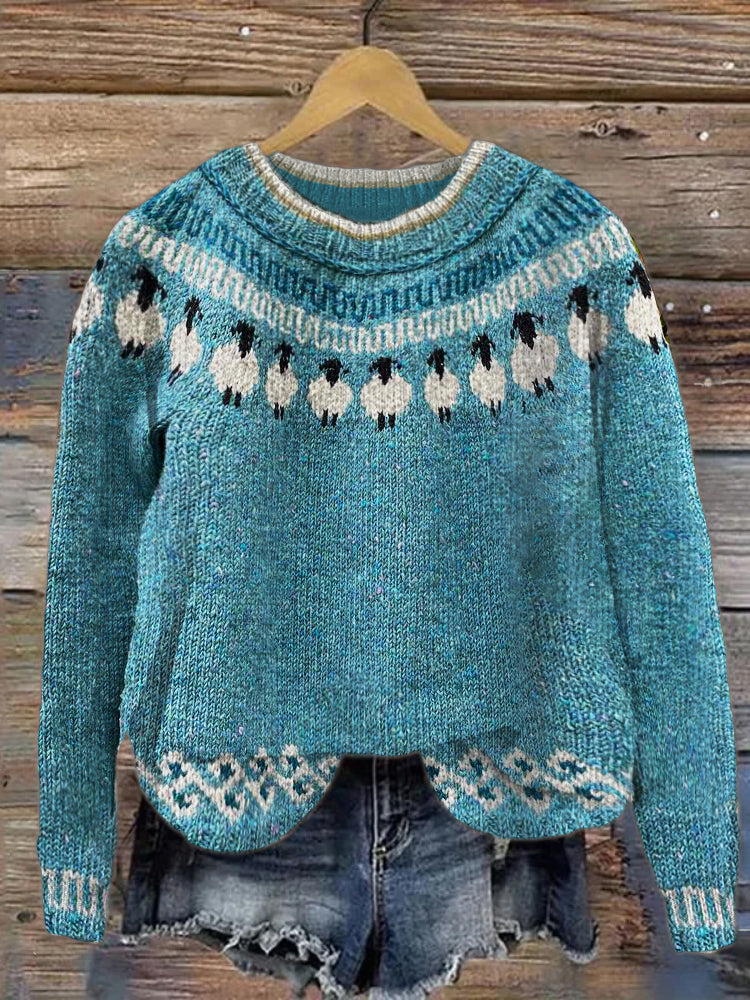 Sheep Pattern Icelandic Style Women's Sweater elevenforest