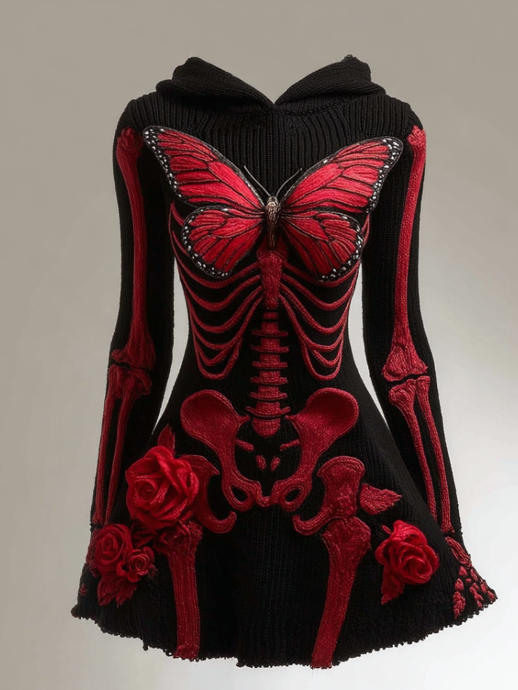 Halloween Blood Butterfly Women's Knit Sweater Dress artswardrobe