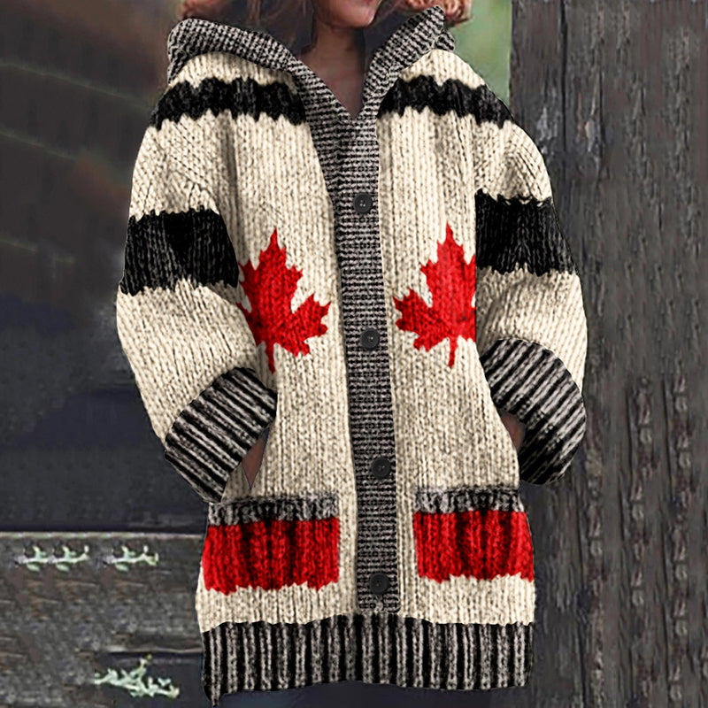 Women's Canadian Maple Leaf Color Block Cozy Knit Jacquard Sweater elevenforest