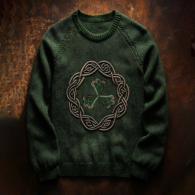 Vintage Clover Pattern Cozy Knit Sweater artswardrobe