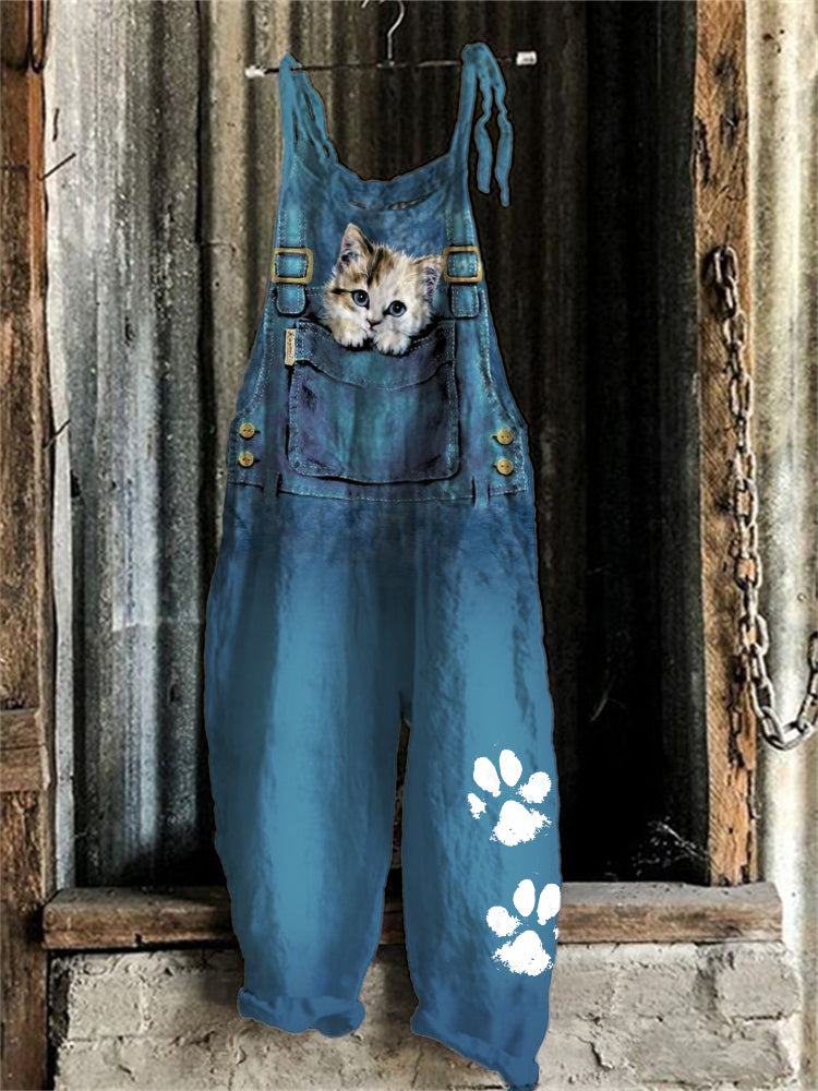 Lovely Kitten in Pocket Paw Prints Jumpsuit elevenforest