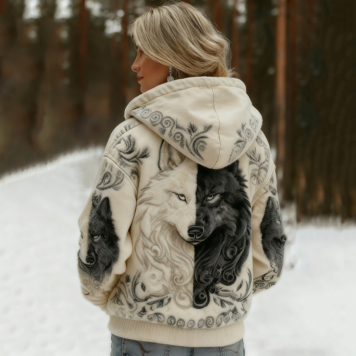 Comstylish Women's Viking Wolf Pattern Art Casual Hooded