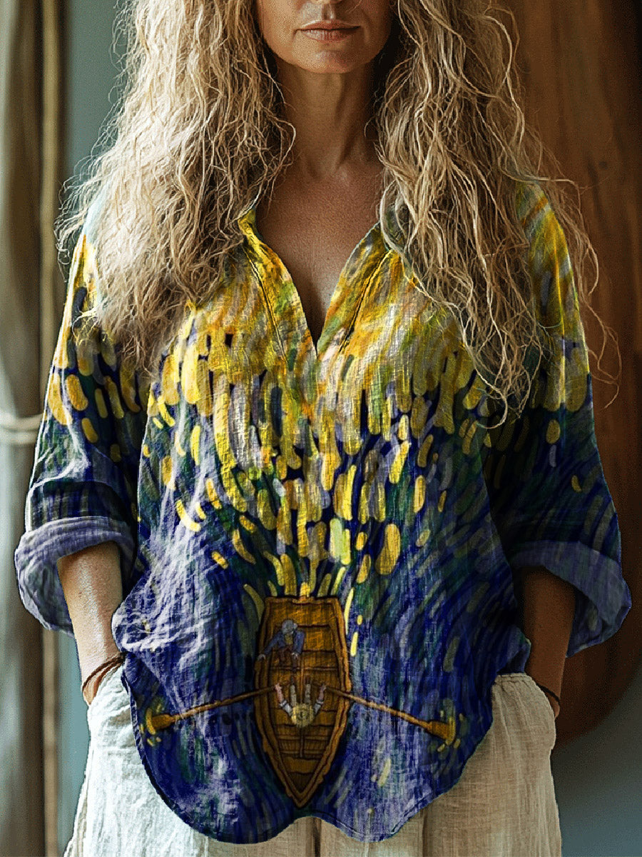 Women's Graphic Art Print Casual Long Sleeve Comfortable Cotton Shirt