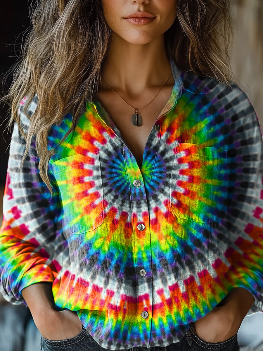 Women's Trippy Tie Dye Kaleidoscope Print Casual Long Sleeve Comfortab