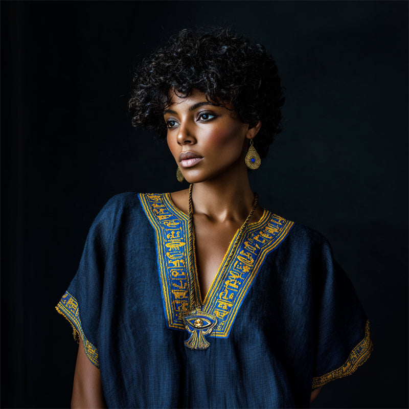 Comstylish Eye Of Horus Ancient Egyptian Embroidered Linen Tunic