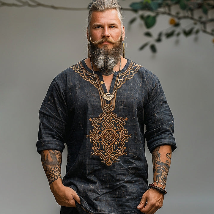 Men's Retro Cotton Linen Button Ethnic Shirt artswardrobe