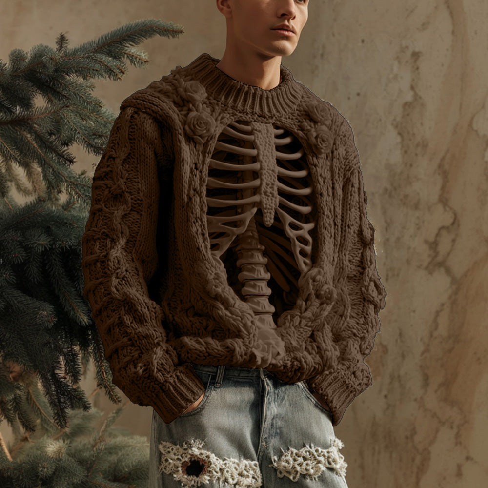 Men's Halloween Retro Anatomy Art Coarse Needle Round Neck Sweater artswardrobe